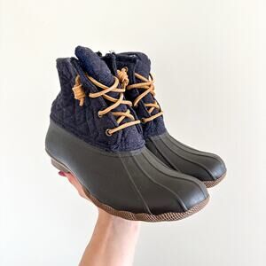 Sperry Quilted Lace Up Waterproof Rubber Duck Boots Blue 8